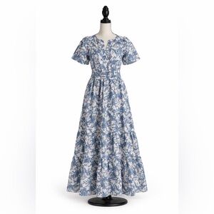 Anthropologie Maeve Somerset Blue Toile Floral Tiered Maxi Dress